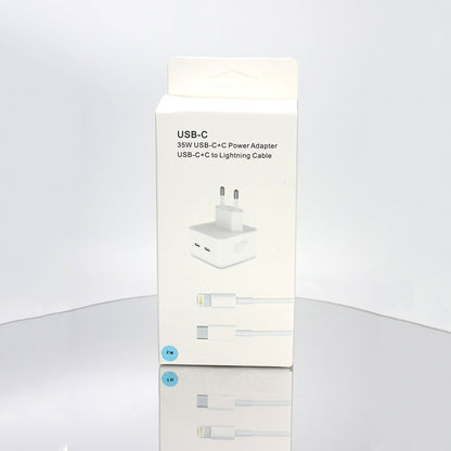 Pakning med 35w oplader og 1 stk. 2m USB-C til Lightning kabel